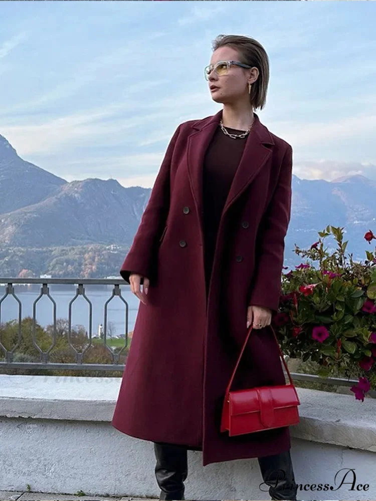 Red Lapel Wool Mix Long Coat - Image 6