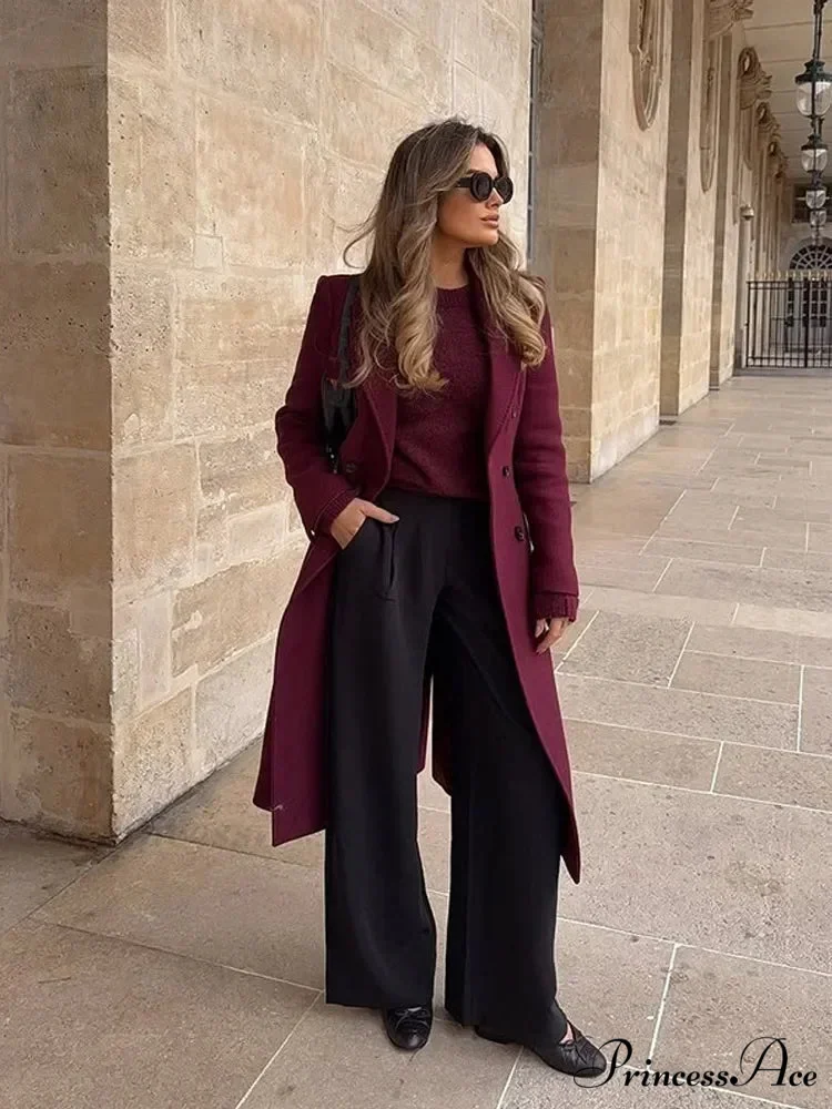 Red Lapel Woolen Double-Breasted Overcoat - Image 2