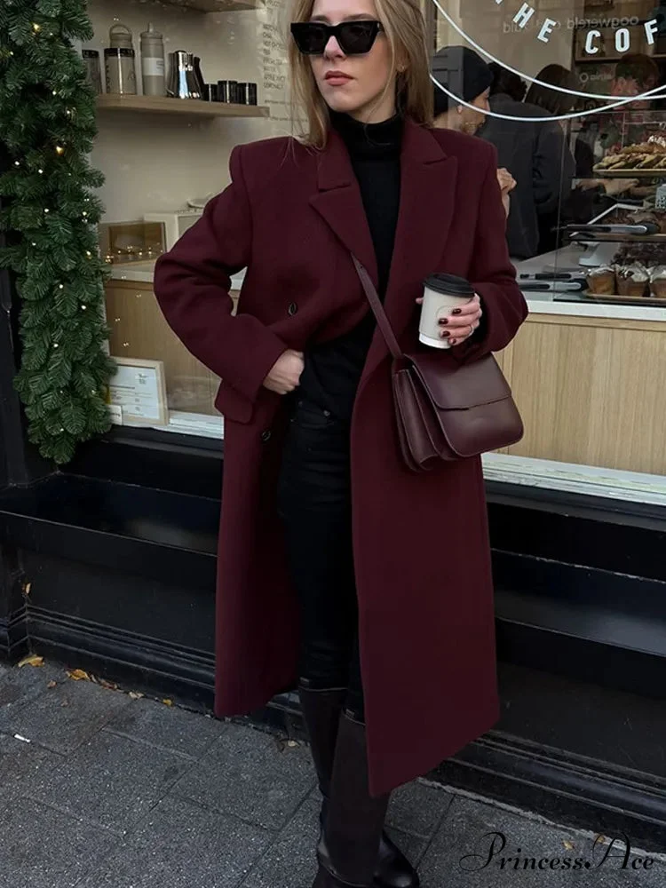 Red Lapel Woolen Double-Breasted Overcoat - Image 6