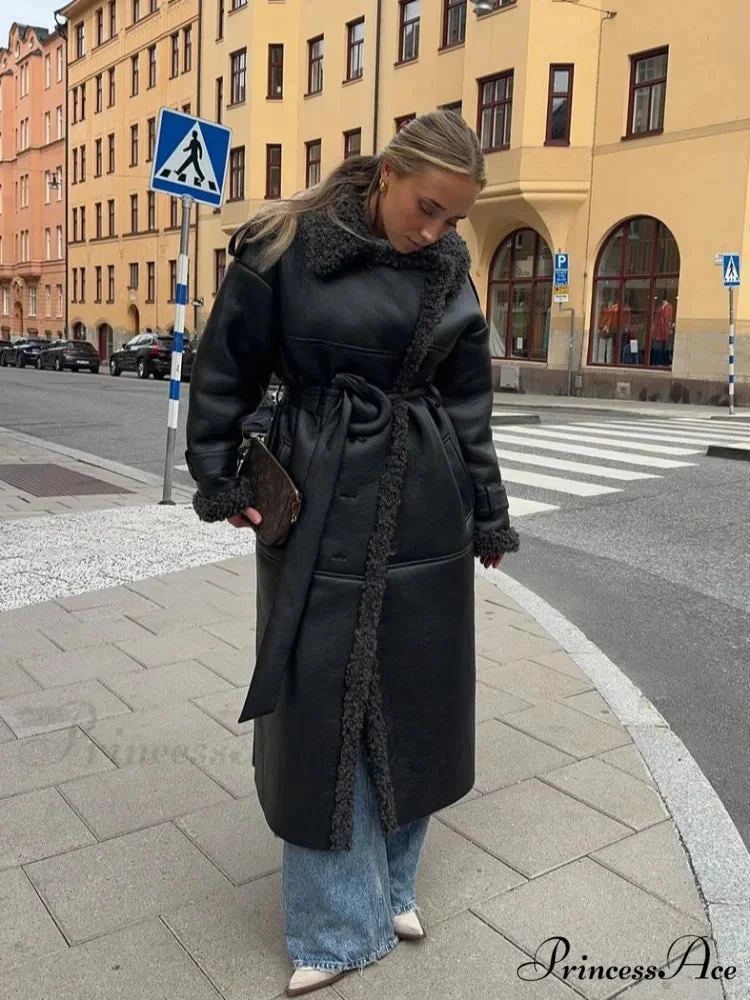 Red Scarf Collar Lace-Up Overcoat - Image 4