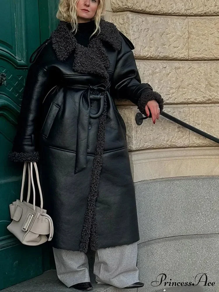 Red Scarf Collar Lace-Up Overcoat - Image 7