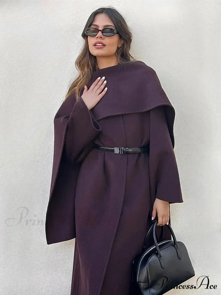 Red Scarf Collar Woolen Coat - Image 3