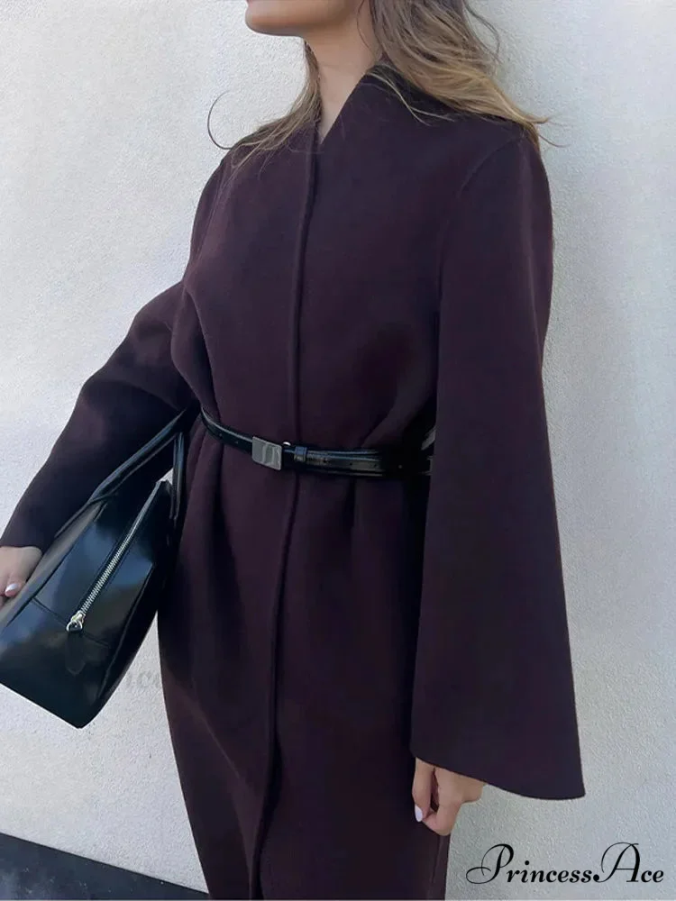 Red Scarf Collar Woolen Coat - Image 6