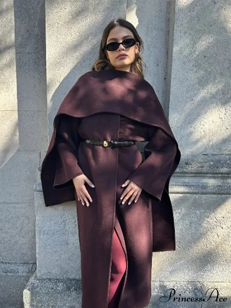 Red Scarf Collar Woolen Coat - Image 7