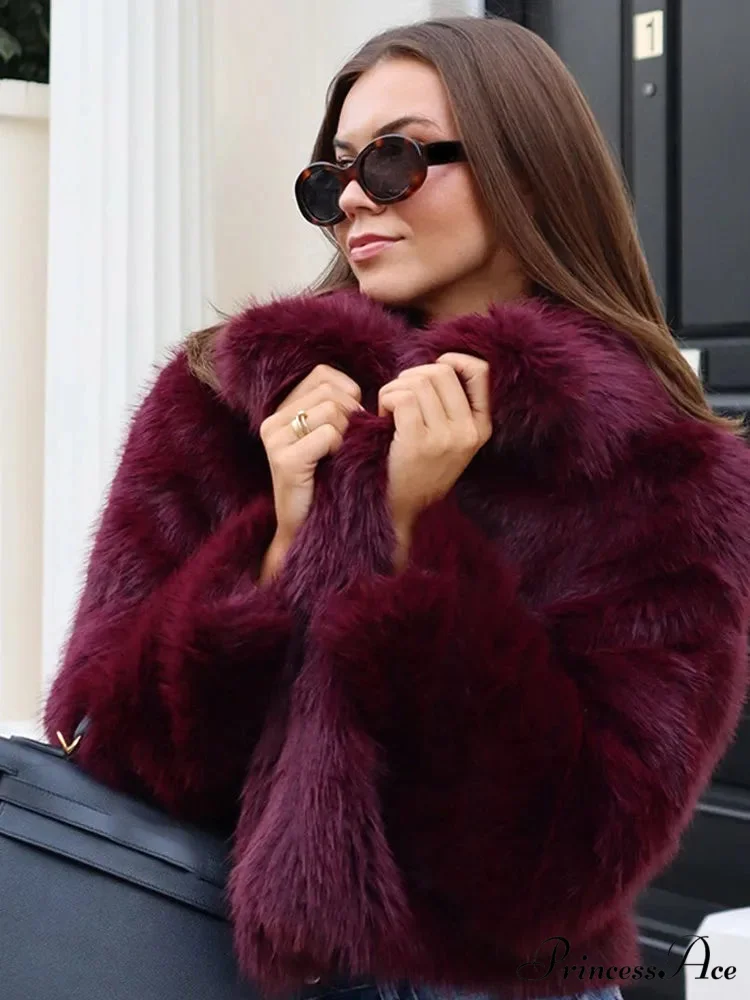 Red Soft Fold-over Collar Coat - Image 2
