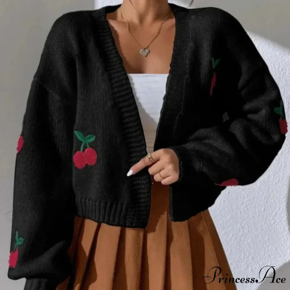 Red Stitching Baggy Full Sleeve Informal Knit Cardigan - Image 2