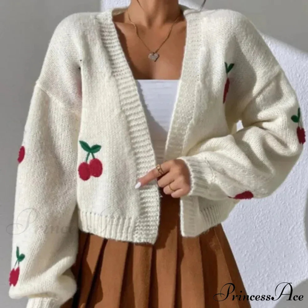 Red Stitching Baggy Full Sleeve Informal Knit Cardigan - Image 3