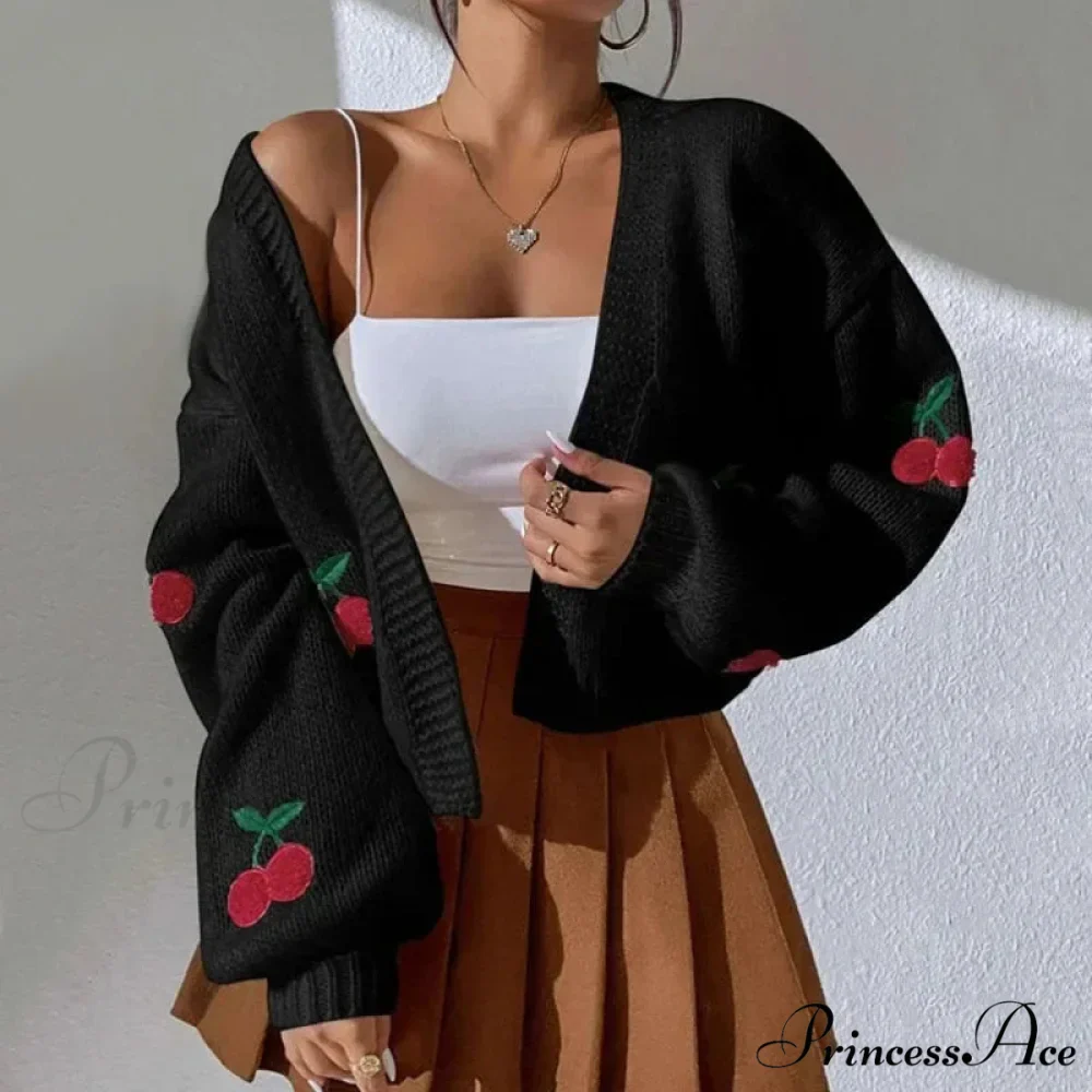 Red Stitching Baggy Full Sleeve Informal Knit Cardigan - Image 4