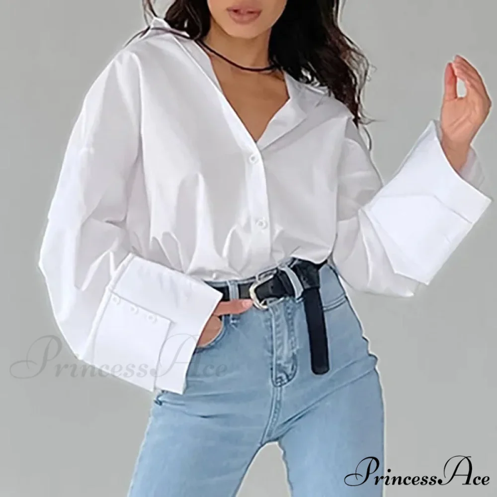 Relaxed Baggy Ivory Top Fall Blouse - Image 2