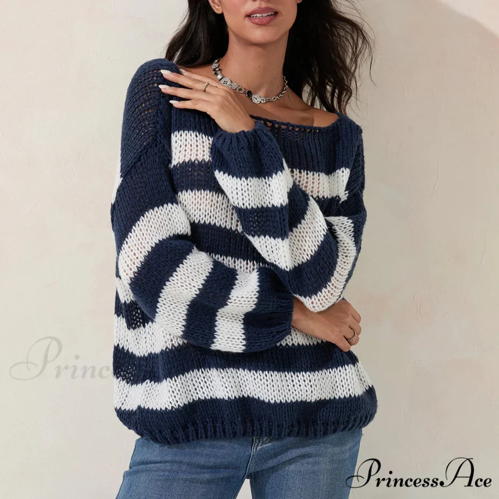 Retro Banded Boat Neck Sweater - Image 3