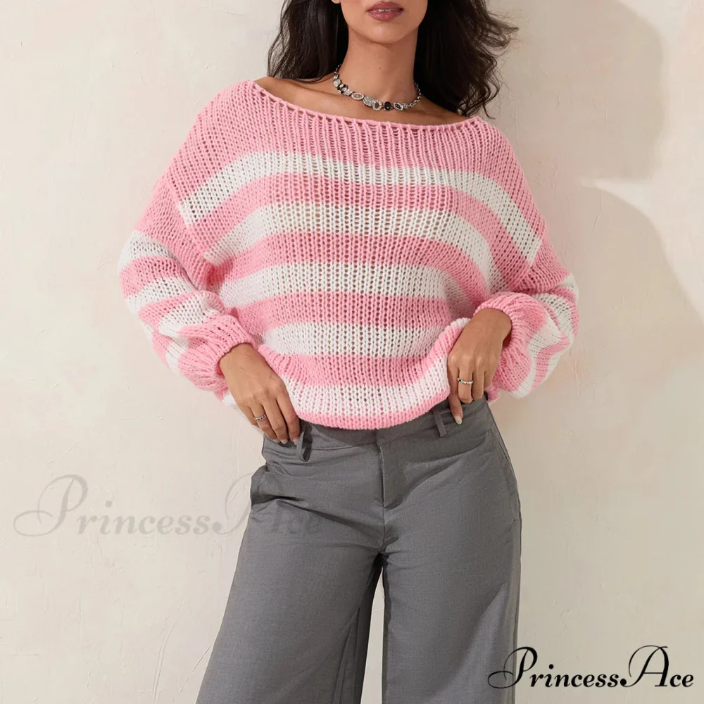 Retro Banded Boat Neck Sweater - Image 4