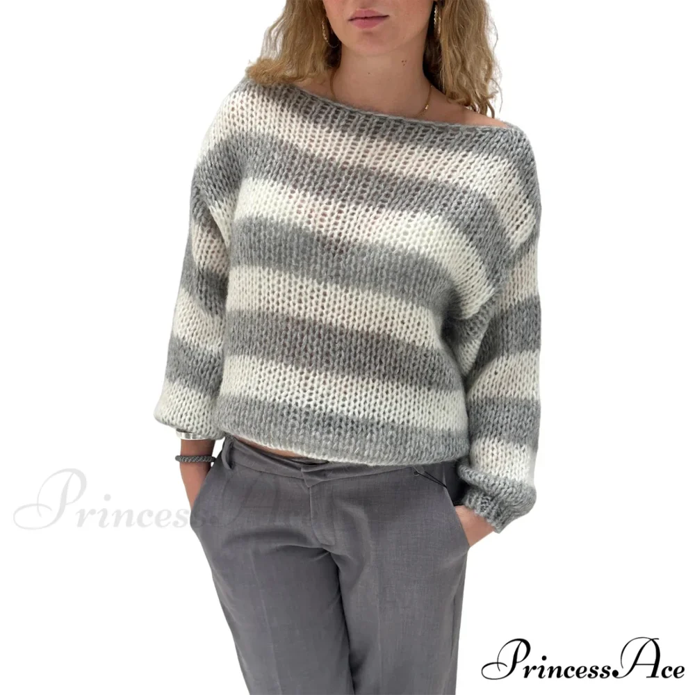 Retro Banded Boat Neck Sweater - Image 8