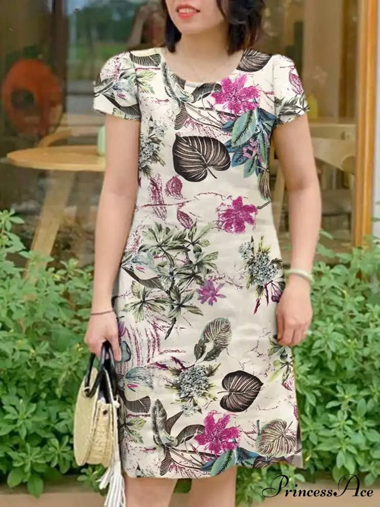 Retro Brief Sleeve Flower Vacation Flower Dress - Image 2