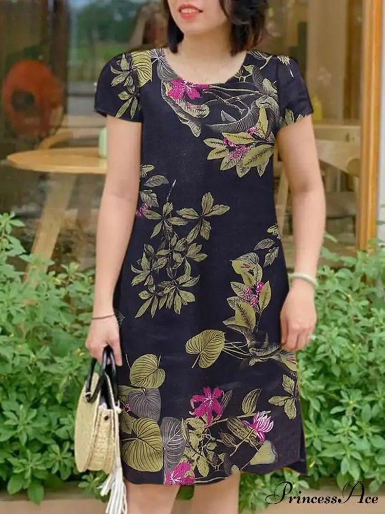 Retro Brief Sleeve Flower Vacation Flower Dress - Image 3