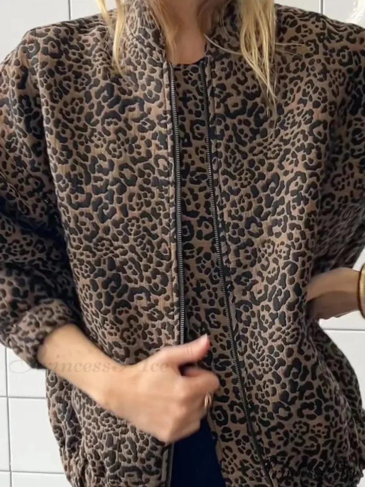 Retro Cheetah Pattern Zipper Jacket - Image 5