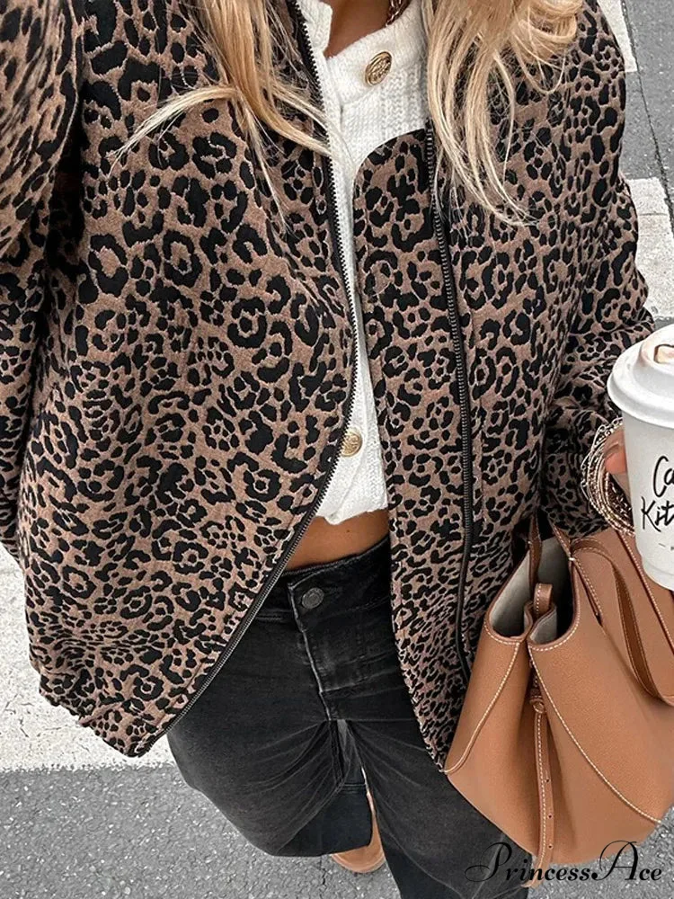 Retro Cheetah Pattern Zipper Jacket - Image 6