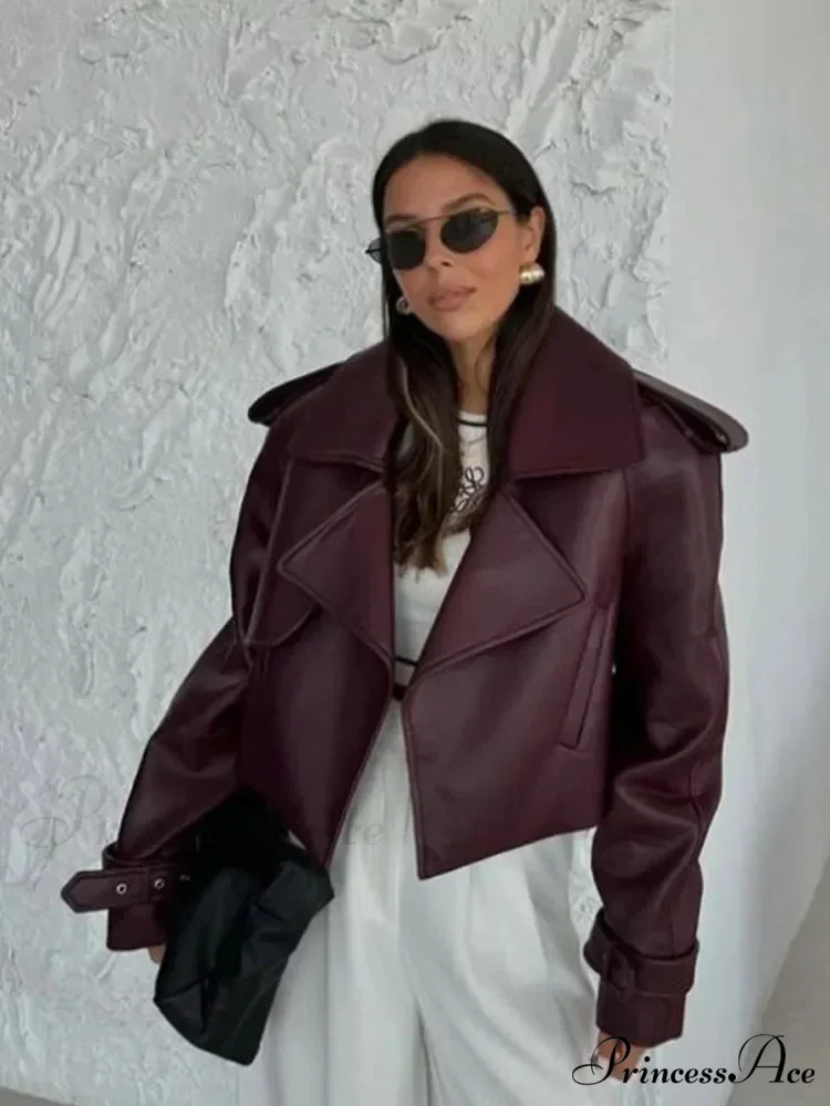 Retro Crimson Faux Leather Brief Jacket - Image 6