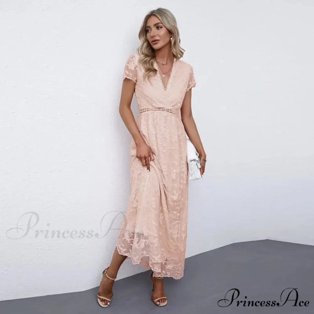 Retro Deep Plunging Neckline Short Sleeve Dress - Image 5