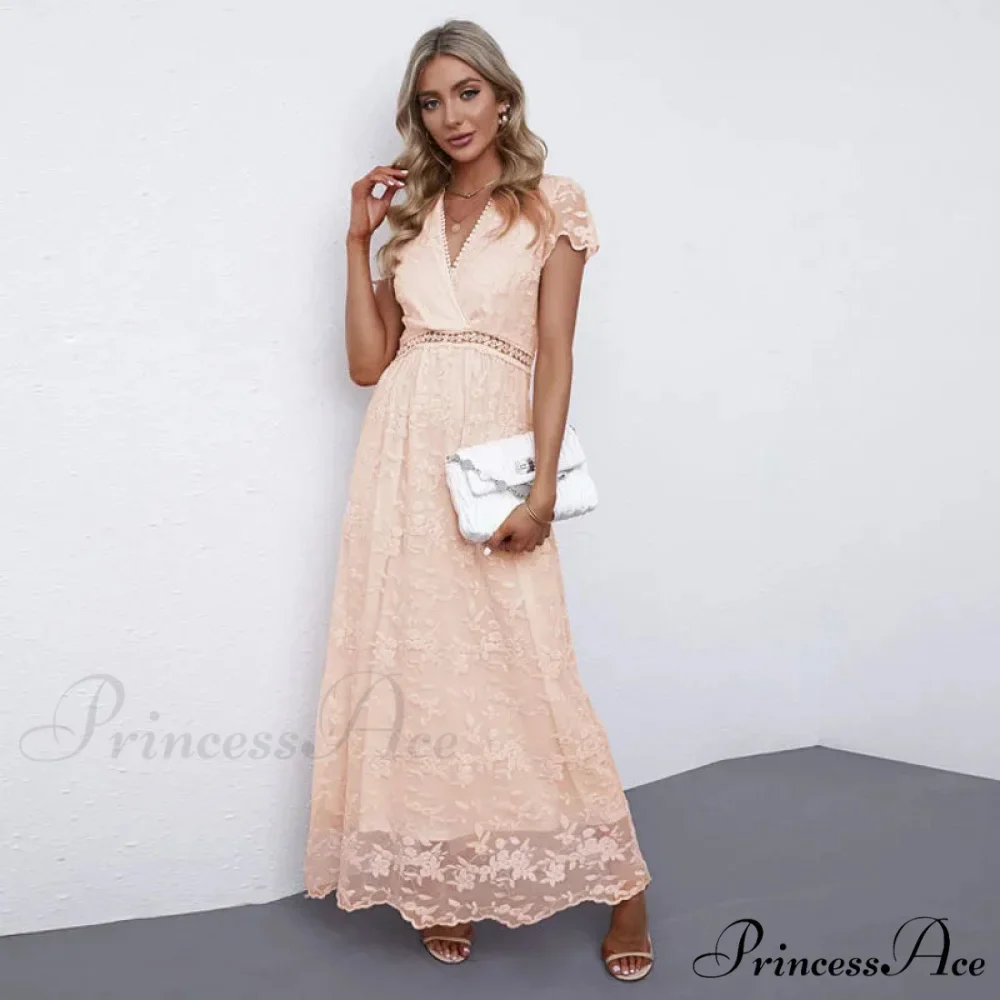 Retro Deep Plunging Neckline Short Sleeve Dress - Image 6
