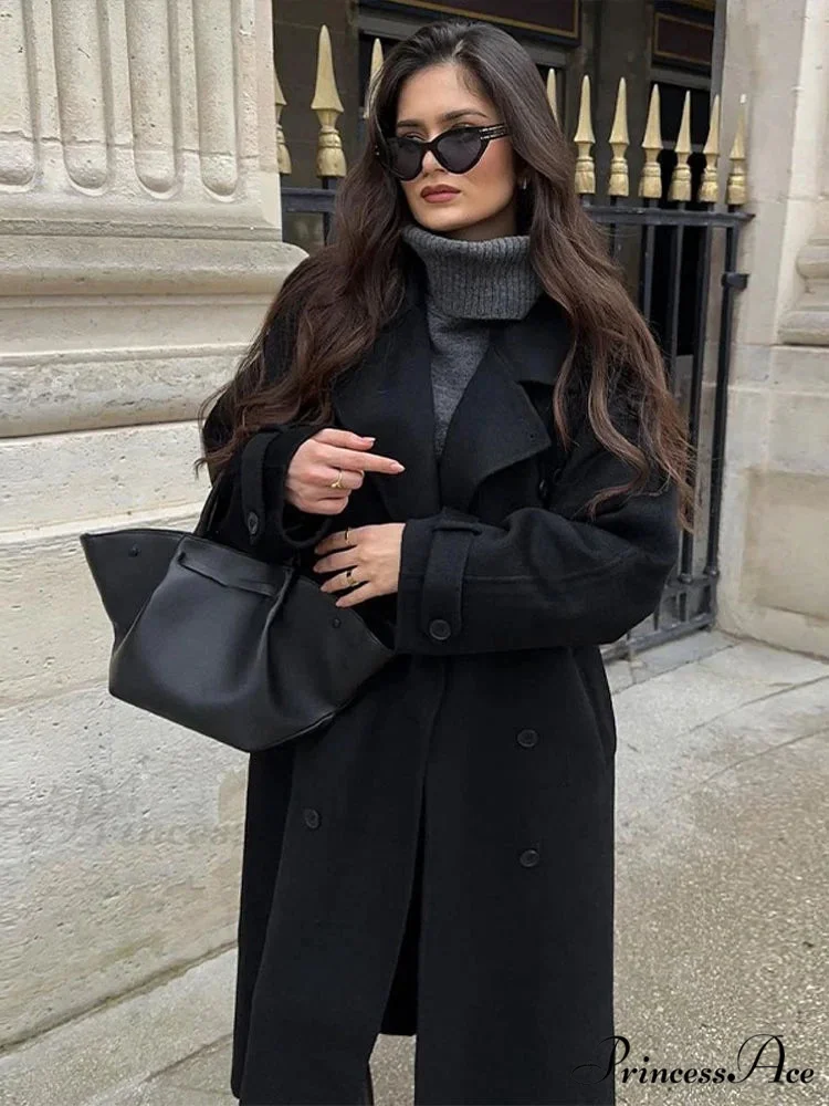 Retro Dual-Breasted Folded Collar Overcoat - Image 2