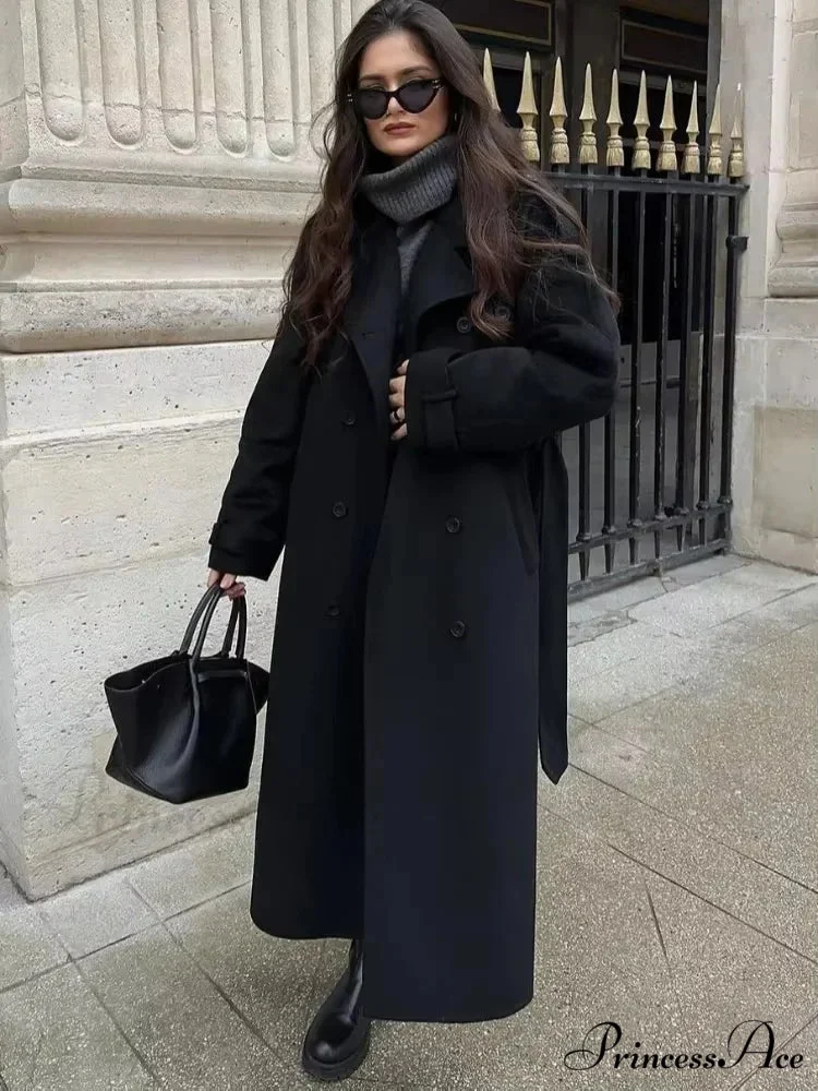 Retro Dual-Breasted Folded Collar Overcoat - Image 3