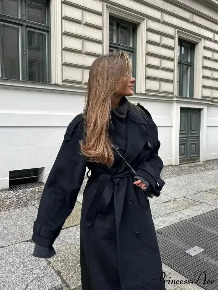Retro Dual-Breasted Folded Collar Overcoat - Image 5
