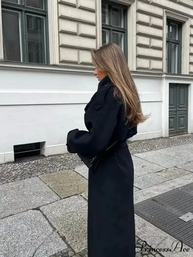 Retro Dual-Breasted Folded Collar Overcoat - Image 6