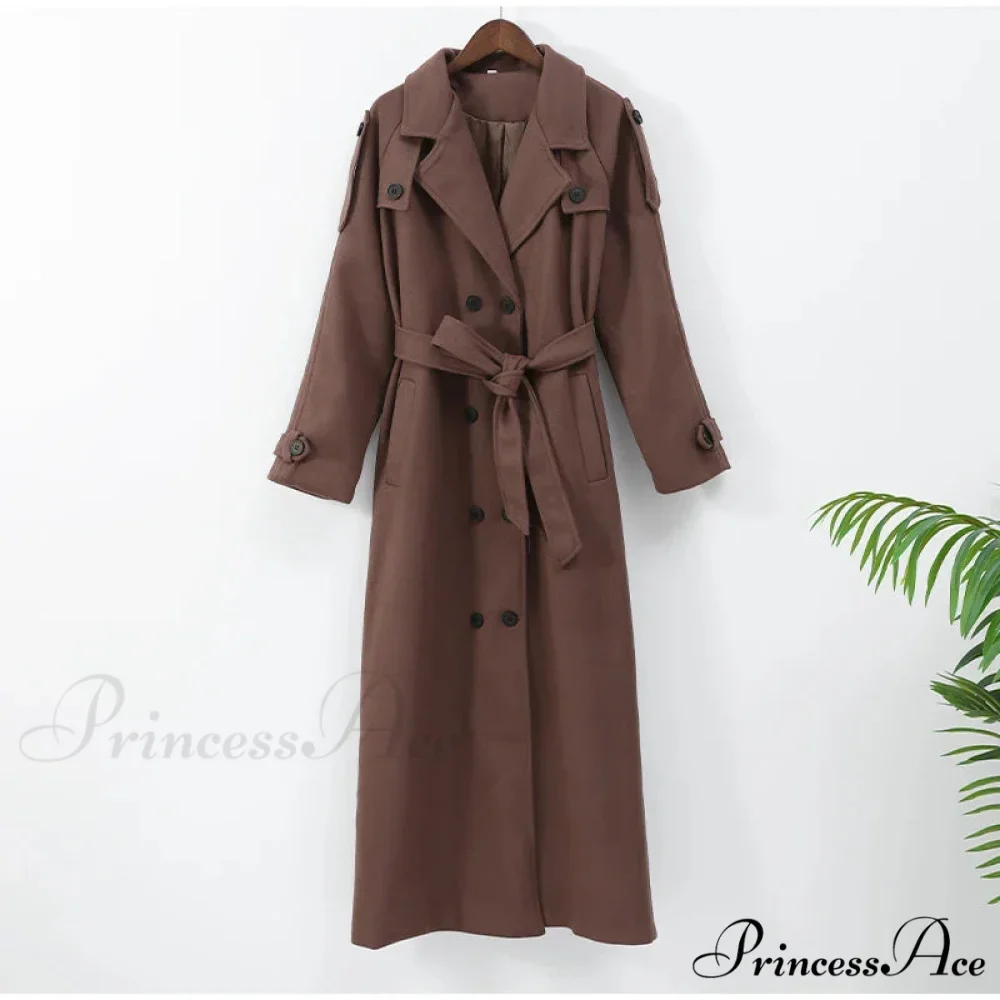 Retro Dual-Breasted Folded Collar Overcoat - Image 7
