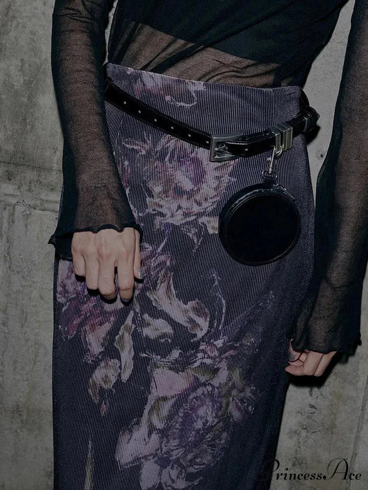 Retro Flower Pattern Aesthetic High Rise Skirt - Image 4