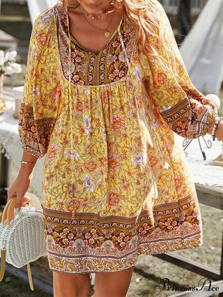 Retro Flower Pattern Bohemian Flare Dress - Image 8