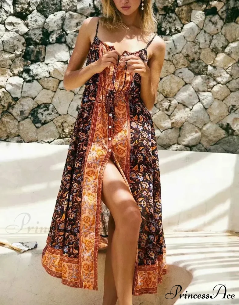Retro Flower Pattern Bohemian Midi Dress - Image 4