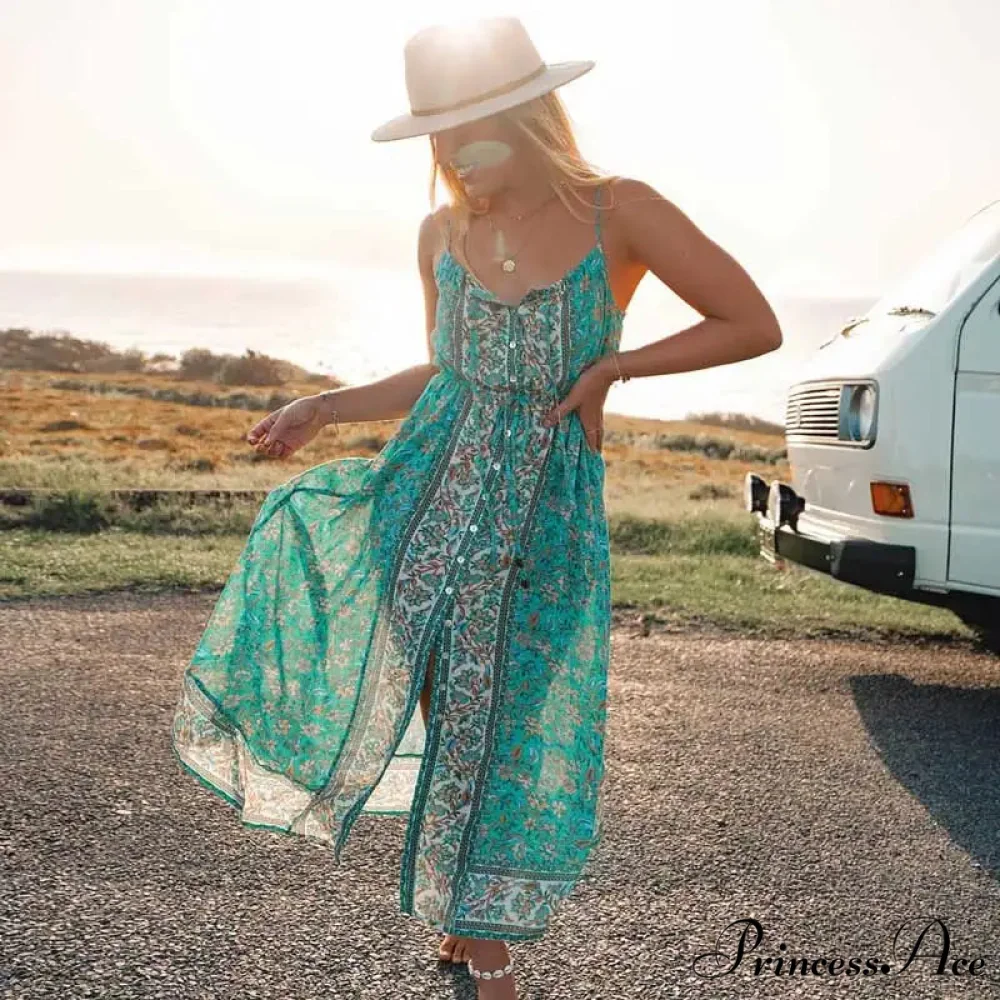Retro Flower Pattern Bohemian Midi Dress - Image 5