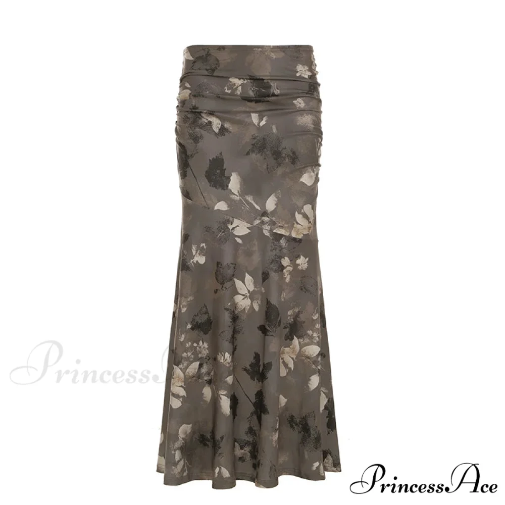 Retro Flower Pattern Long Skirt Edgy Fashion 2000s - Image 5