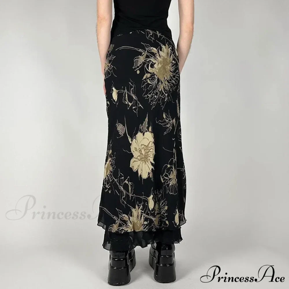 Retro Flower Pattern Low Cut Slim-Fit Urban Skirt - Image 2