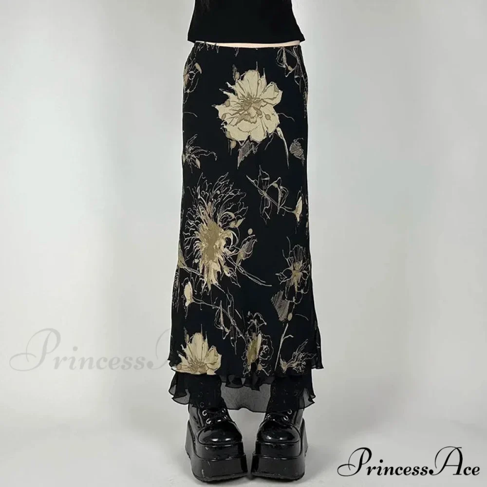 Retro Flower Pattern Low Cut Slim-Fit Urban Skirt - Image 3