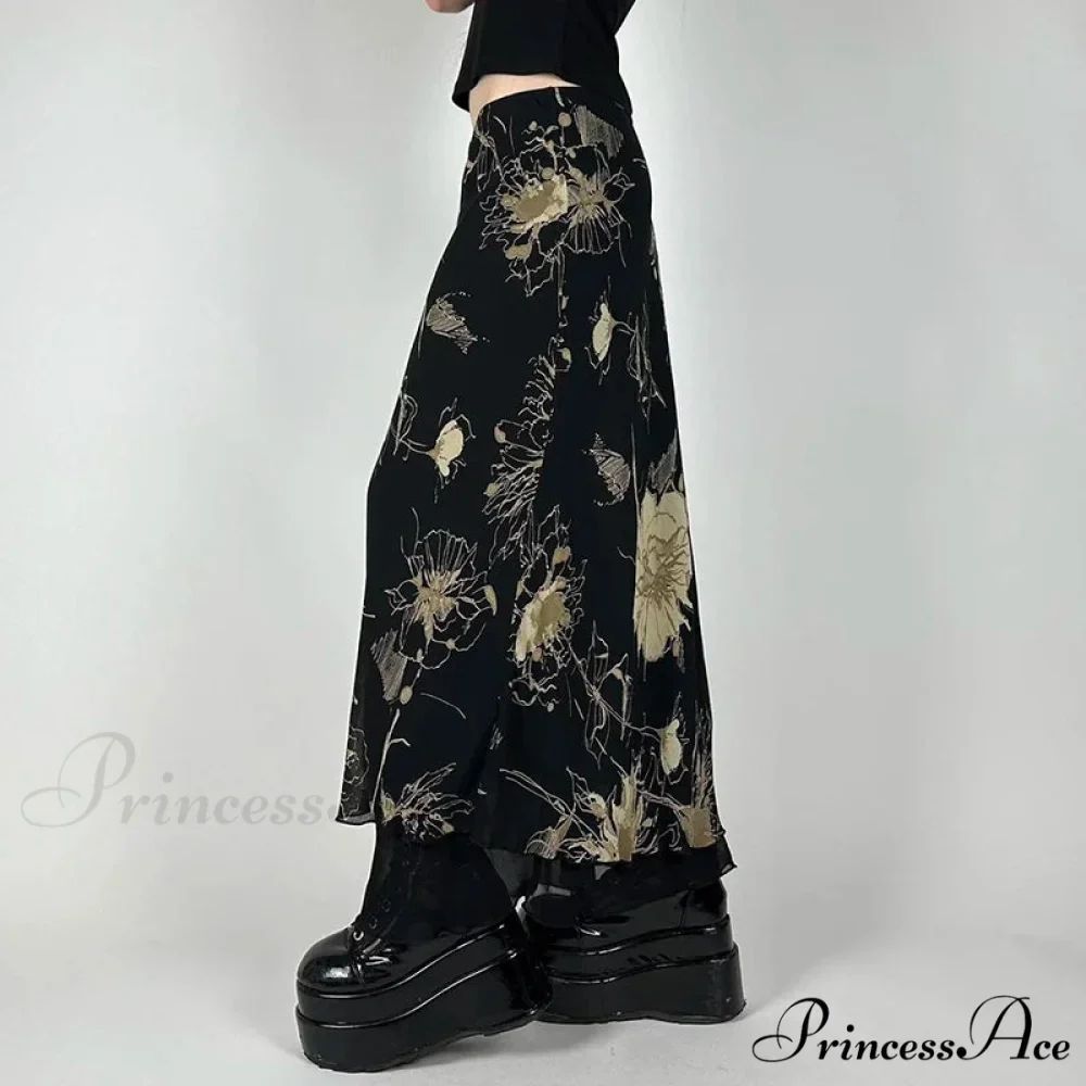 Retro Flower Pattern Low Cut Slim-Fit Urban Skirt - Image 4