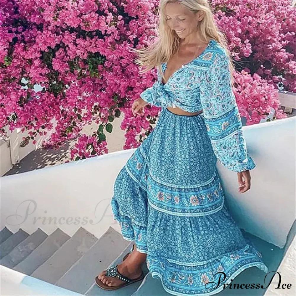 Retro Flowered Long Skirt Informal Shore Bohemian Rayon Stretchy Waist Fasten - Image 5