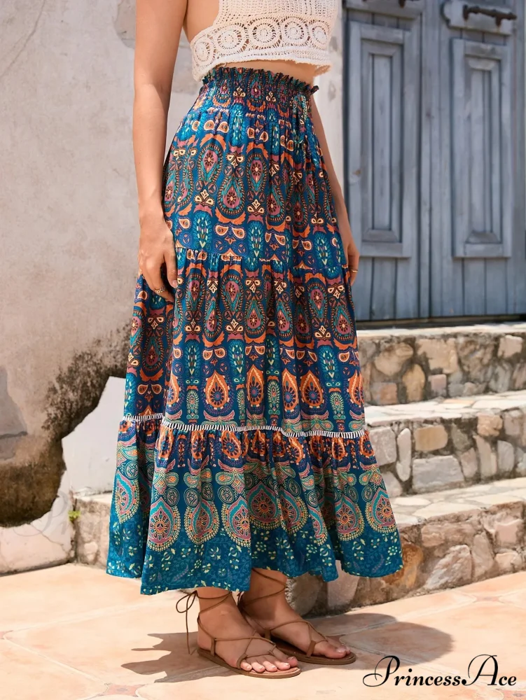 Retro Flowery Peacock Skirt Tall Stretchy Beach Bohemian A-line - Image 2