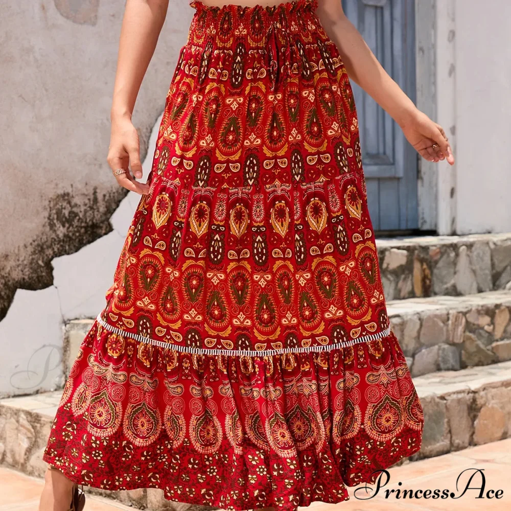 Retro Flowery Peacock Skirt Tall Stretchy Beach Bohemian A-line - Image 5