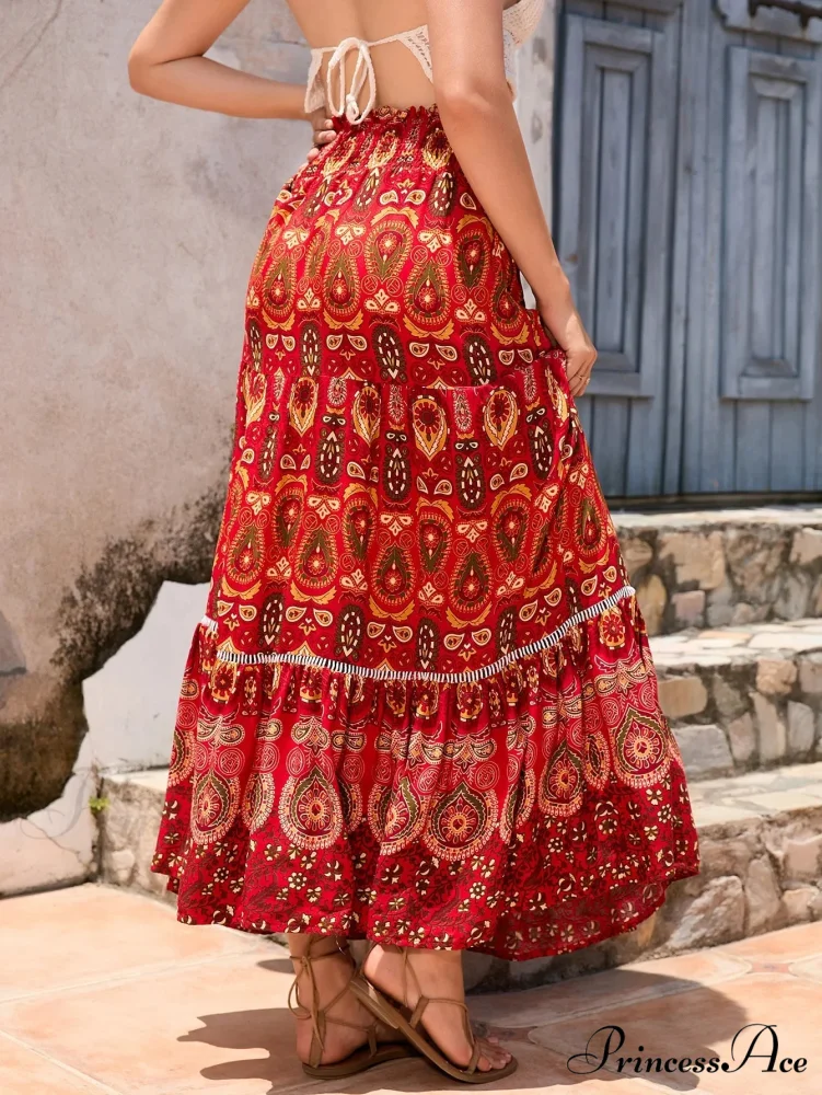 Retro Flowery Peacock Skirt Tall Stretchy Beach Bohemian A-line - Image 6