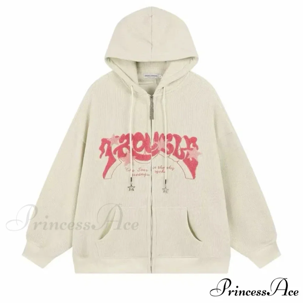Retro Goth Corduroy Zip Up Hooded Jacket - Image 5