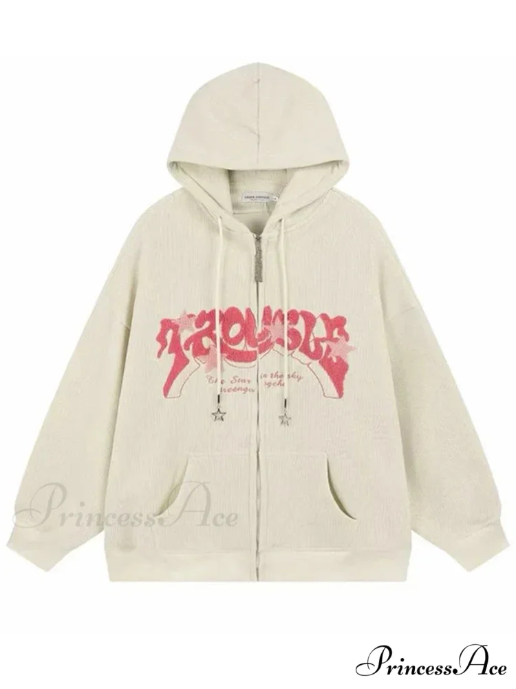 Retro Goth Corduroy Zip Up Hooded Jacket - Image 6