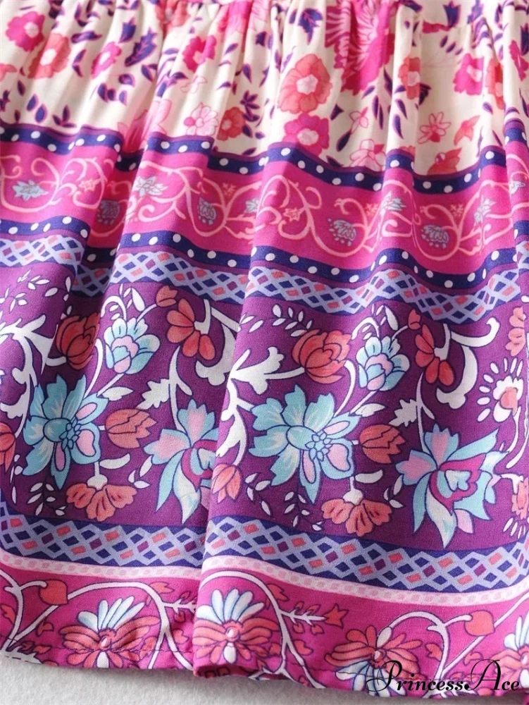 Retro Ladies Fringe Stretchy Bohemian Rose Floral Patterned Holiday Beach Skirt - Image 2