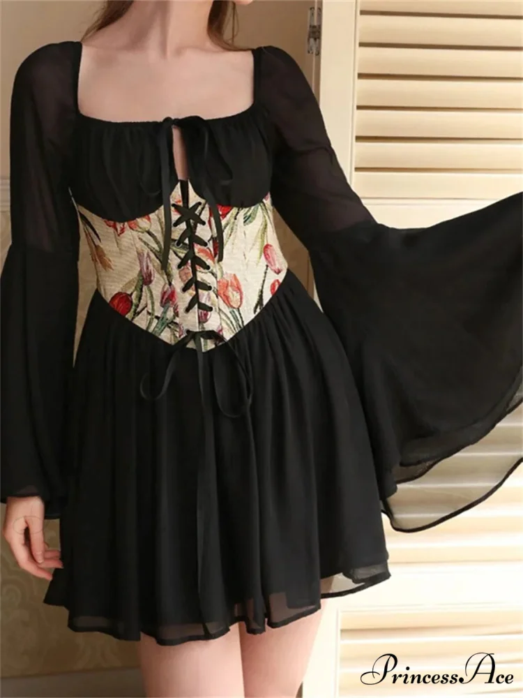 Retro Off-The-Shoulder Flared Bandage Floral Dress - Image 5