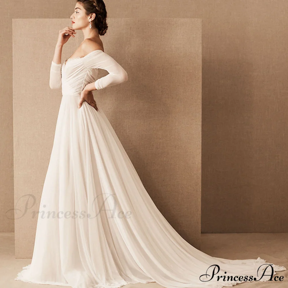 Retro Off-The-Shoulder Outdoor Wedding Gown - Image 4