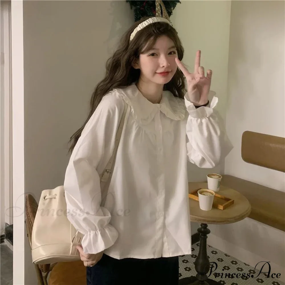 Retro Preppy Style Cute Kawaii White Blouse - Image 2