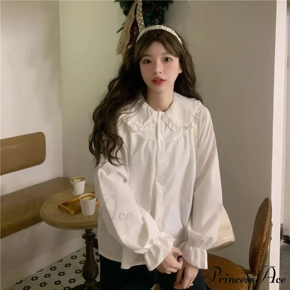 Retro Preppy Style Cute Kawaii White Blouse - Image 3