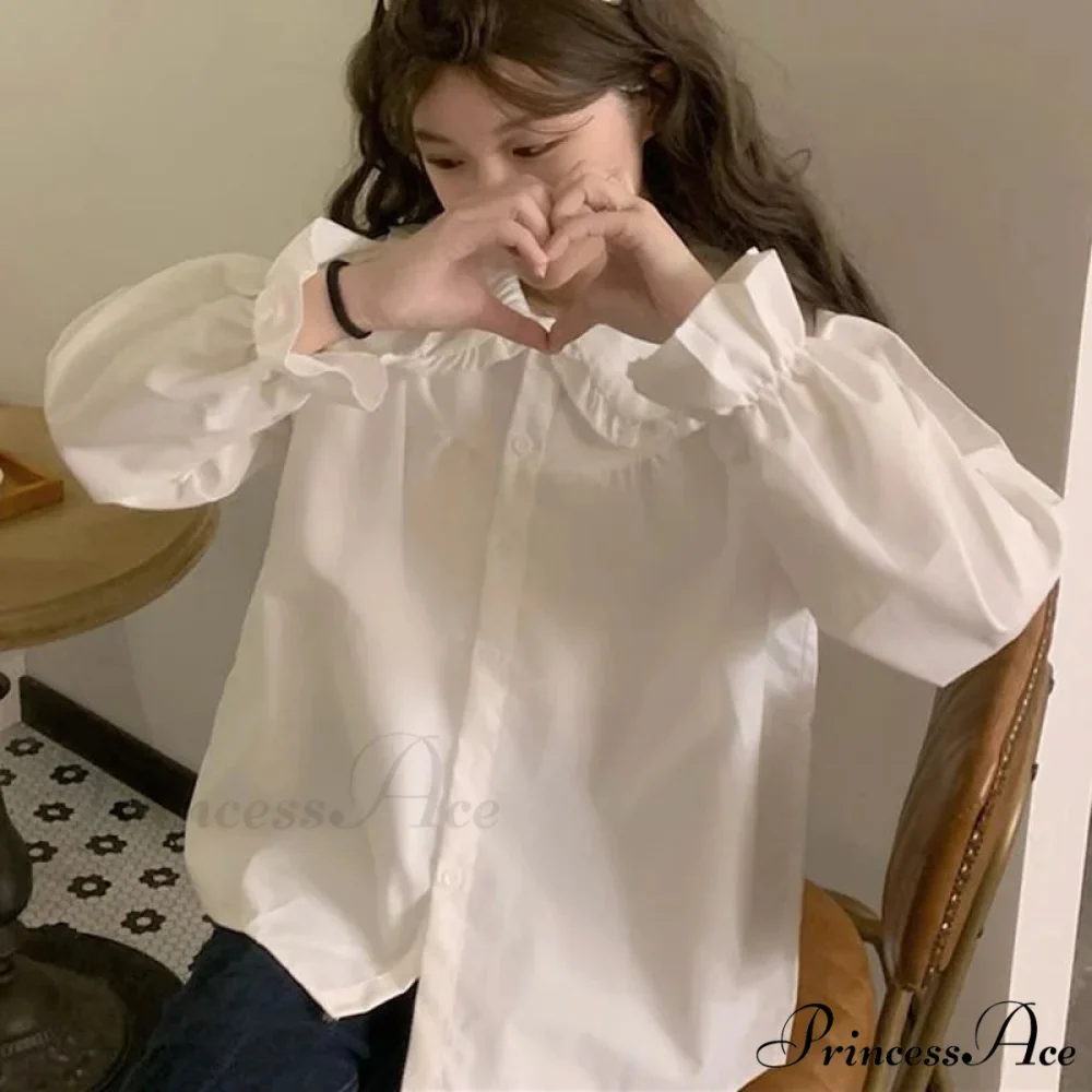 Retro Preppy Style Cute Kawaii White Blouse - Image 4