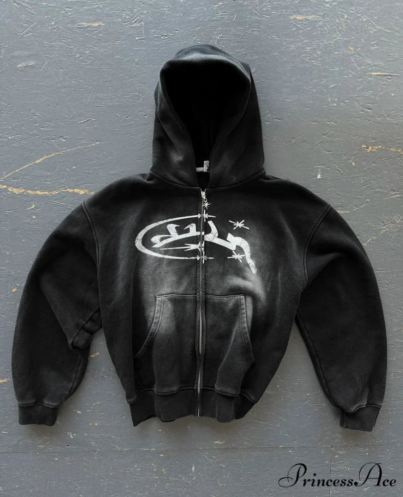 Retro Print Zip Up Hoodie - Image 2
