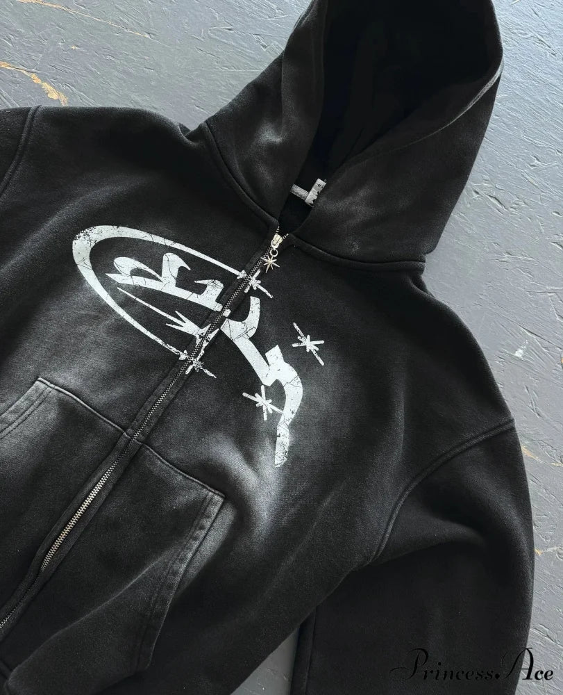 Retro Print Zip Up Hoodie - Image 3